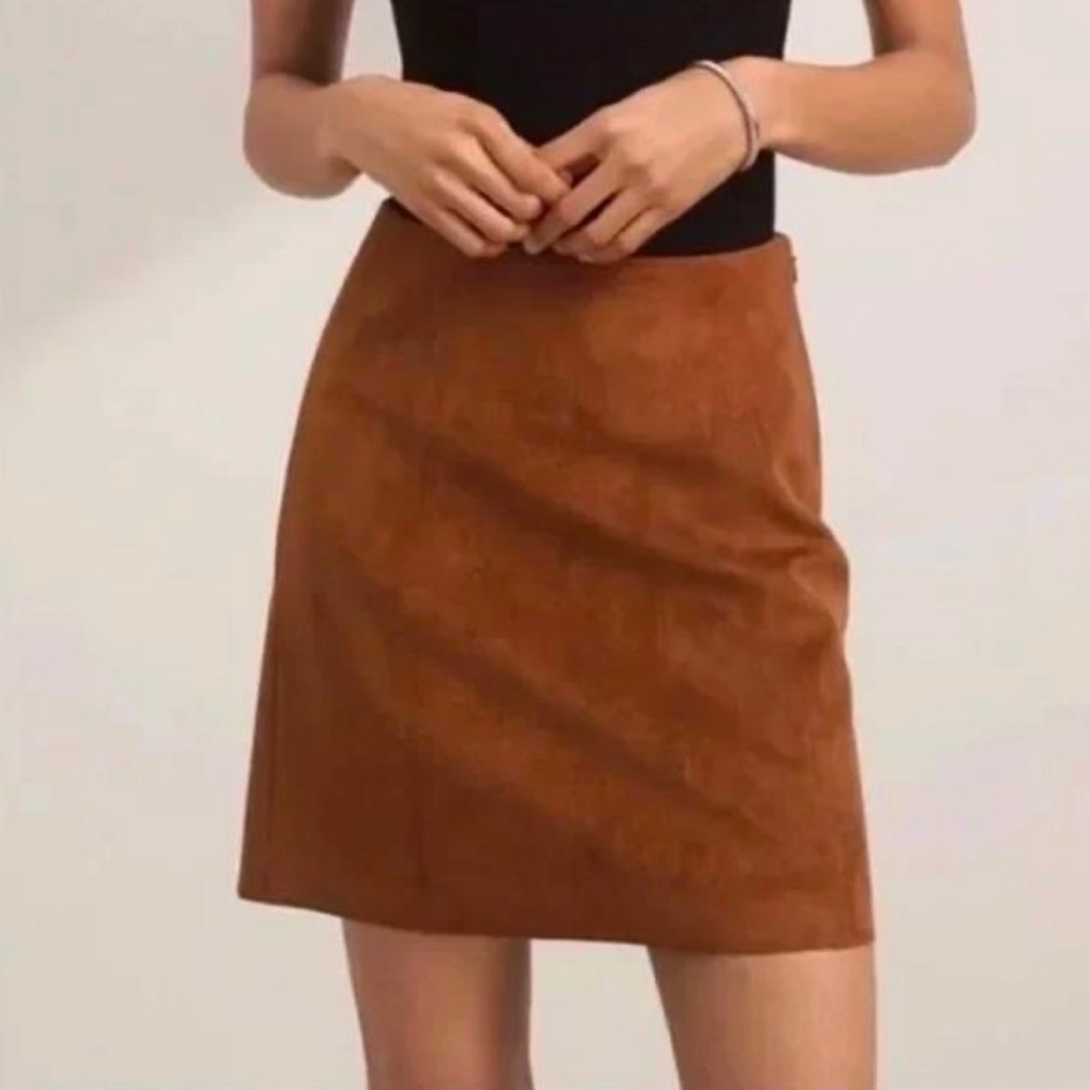 Aritzia Babaton Suede Skirt, Camel, Size 12